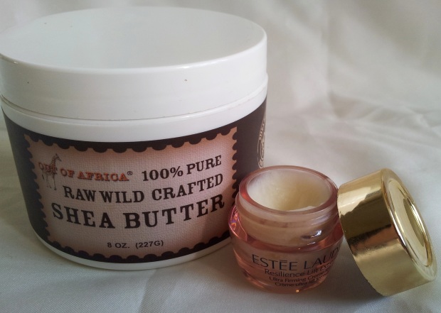 Shea butter I bought from iherb.  Transferred into an estee lauder cute pink sample container.  